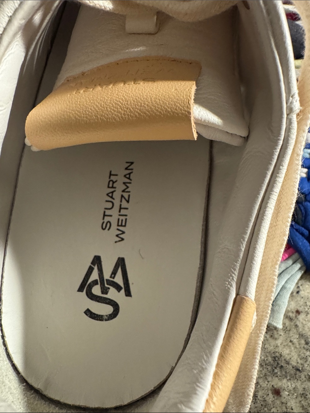 Stuart Weitzman Tan and Cream Leather Loafers